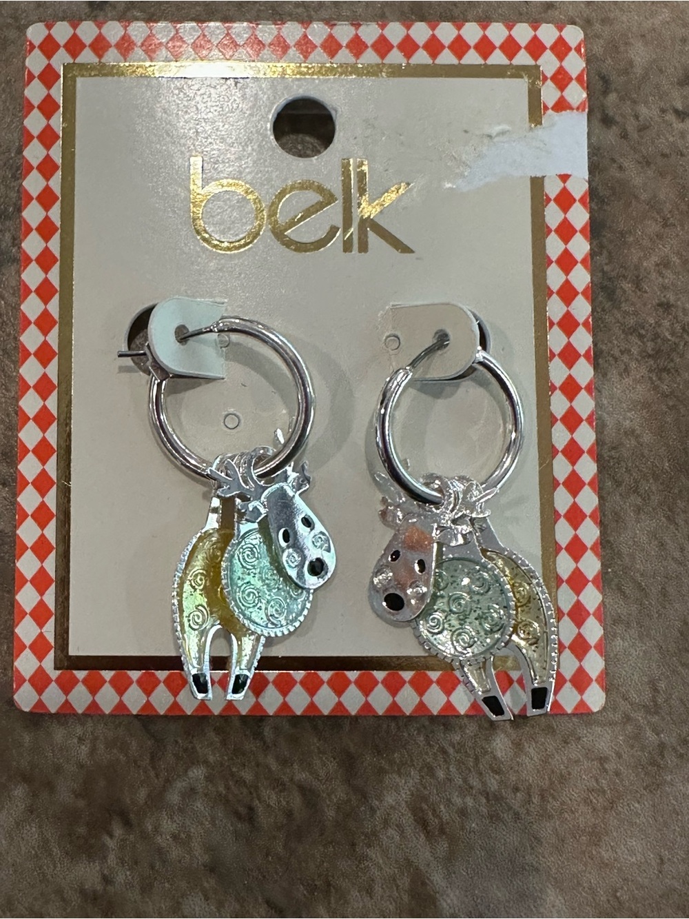 belk Silver Multicolor Reindeer Charm Hoop Earrings